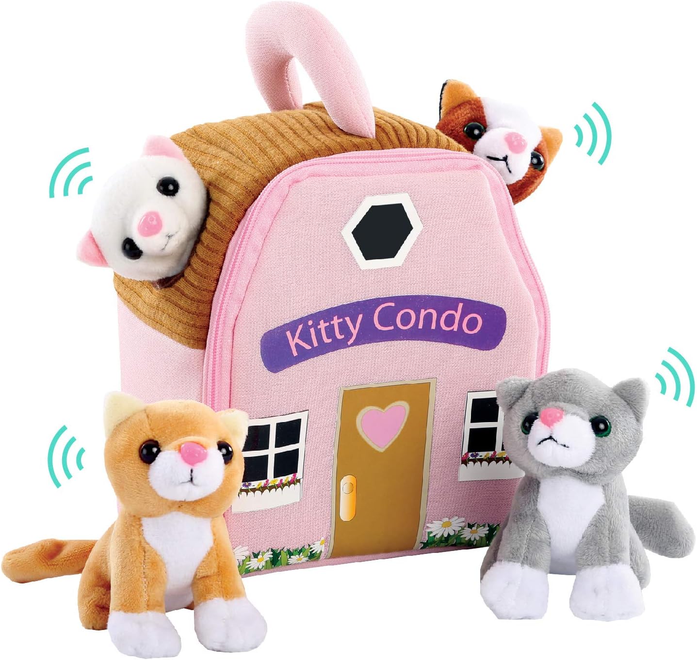 Etna Meowing Cat Condo Toy Playset with Sounds, 5 Piece Small Stuffed Cats and Kittens