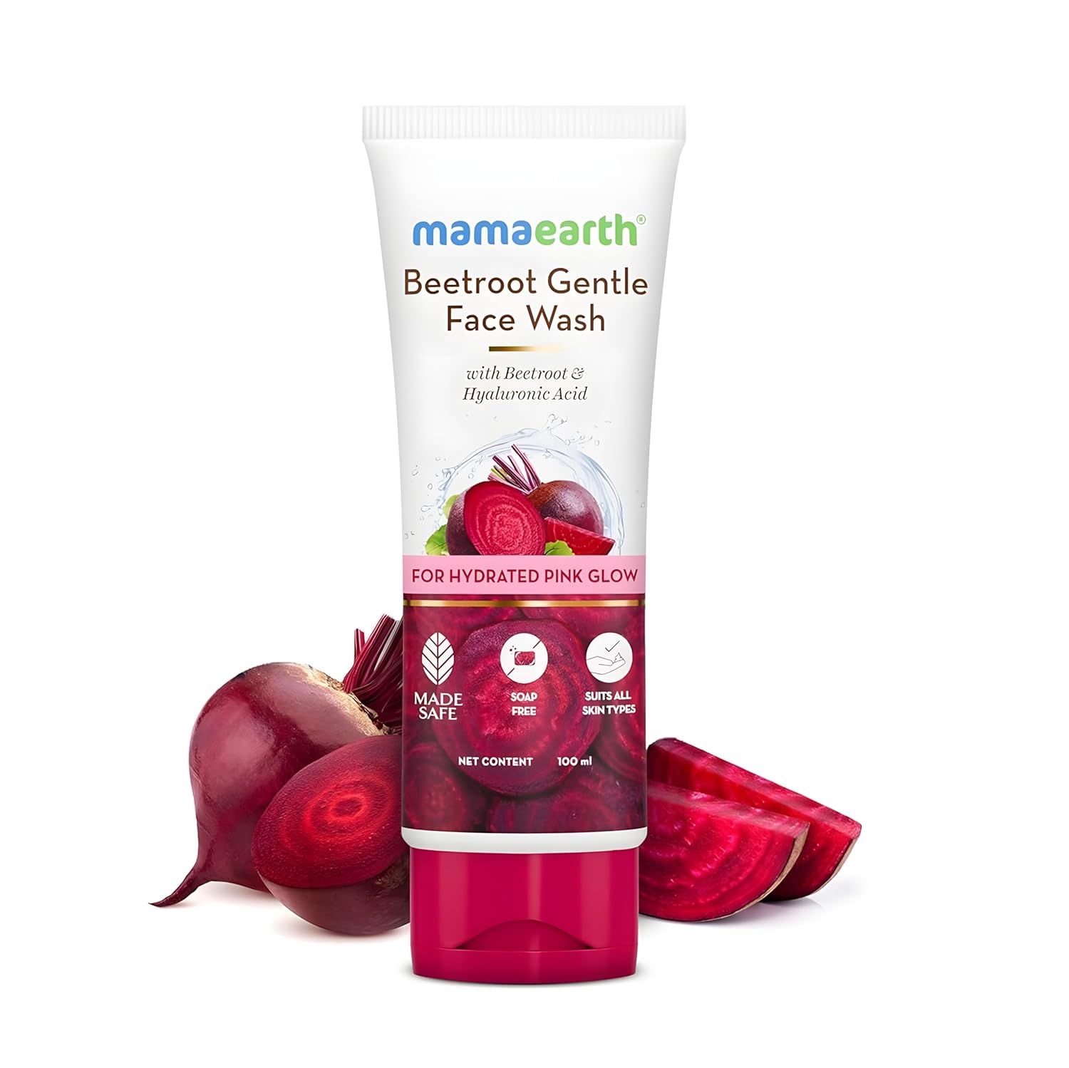 MAMAEARTH Beetroot Face Wash with Hyaluronic Acid for Hydrated & Glowing Skin | Sulfate-Free, For All Skin Types, Men & Women | 3.38 fl oz (100ml)