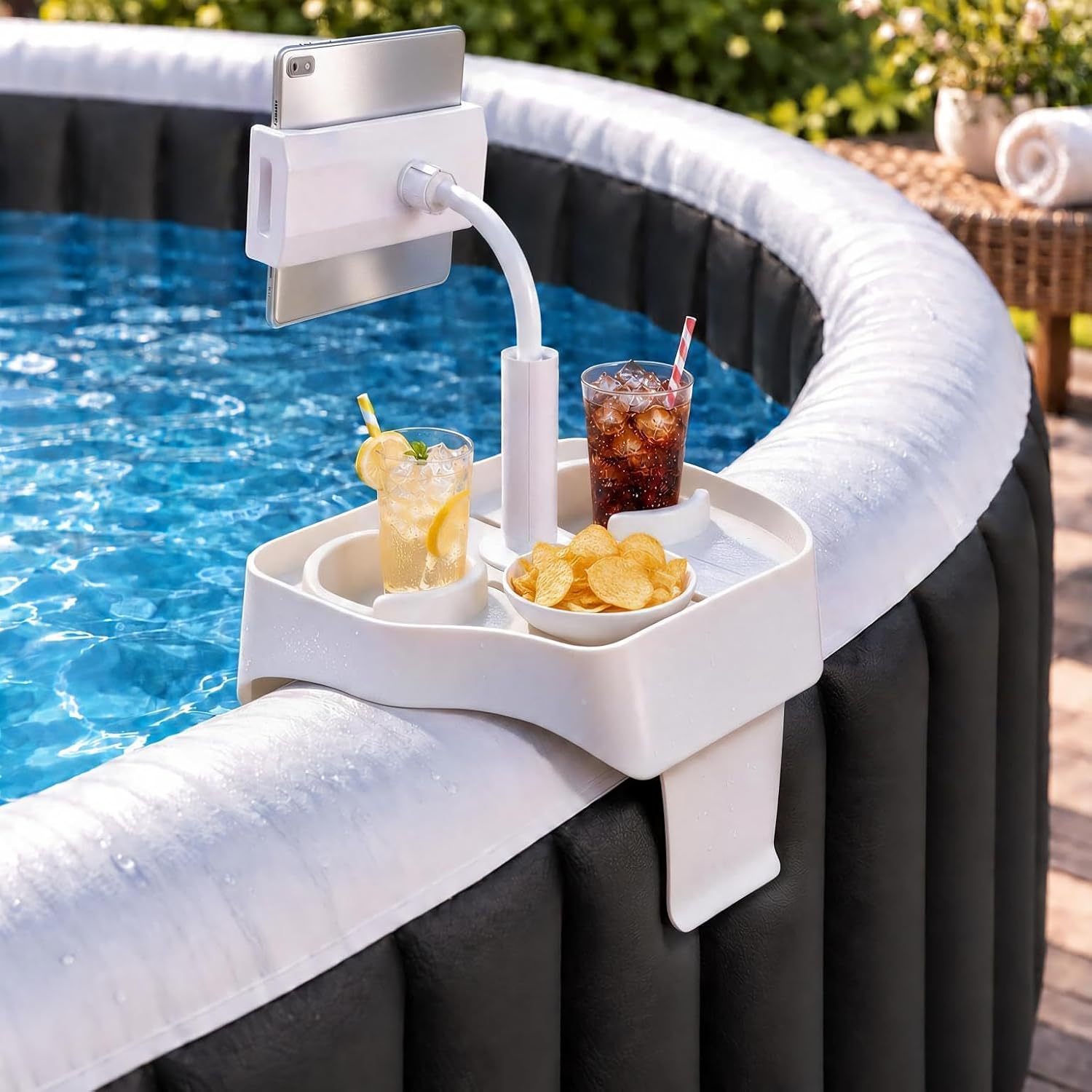 POOLCOMFT Hot Tub Table Tray with Phone Holder & 2 Cup Holders