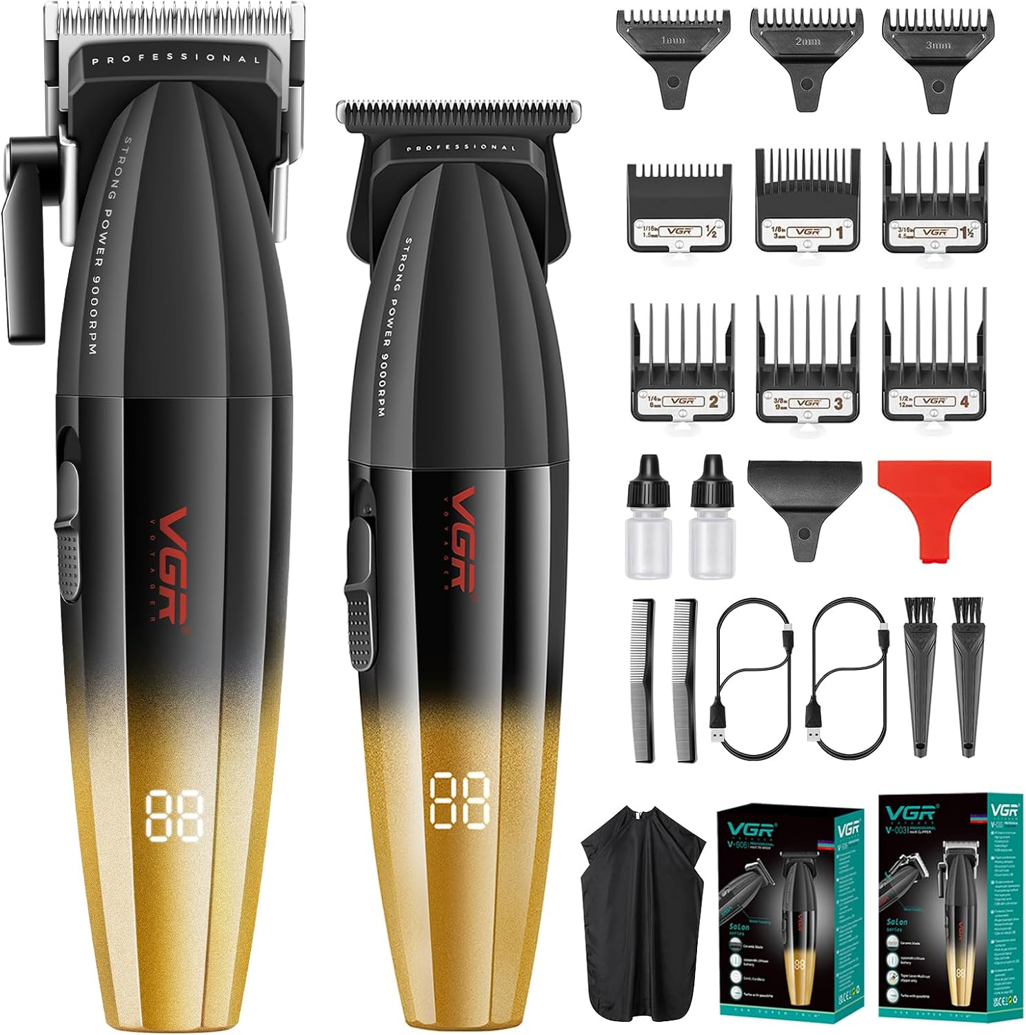 VGR 003 & 906 Professional Hair Clipper and Trimmer Set for Men, Gold