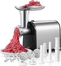 Electric Meat Grinder, Sausage Stuffer with 3 Sausage Tubes, 2 Blades, 3 Plates, 2000W Max, Meat Grinder Heavy Duty for Home Kitchen Use, Stainless Steel (Black)
