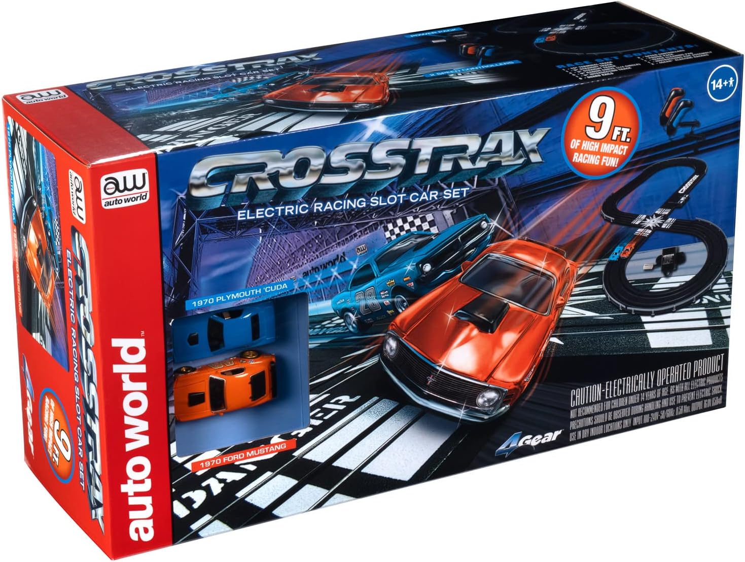 Auto World CrossTrax Road Course 9' Slot Car Race Set