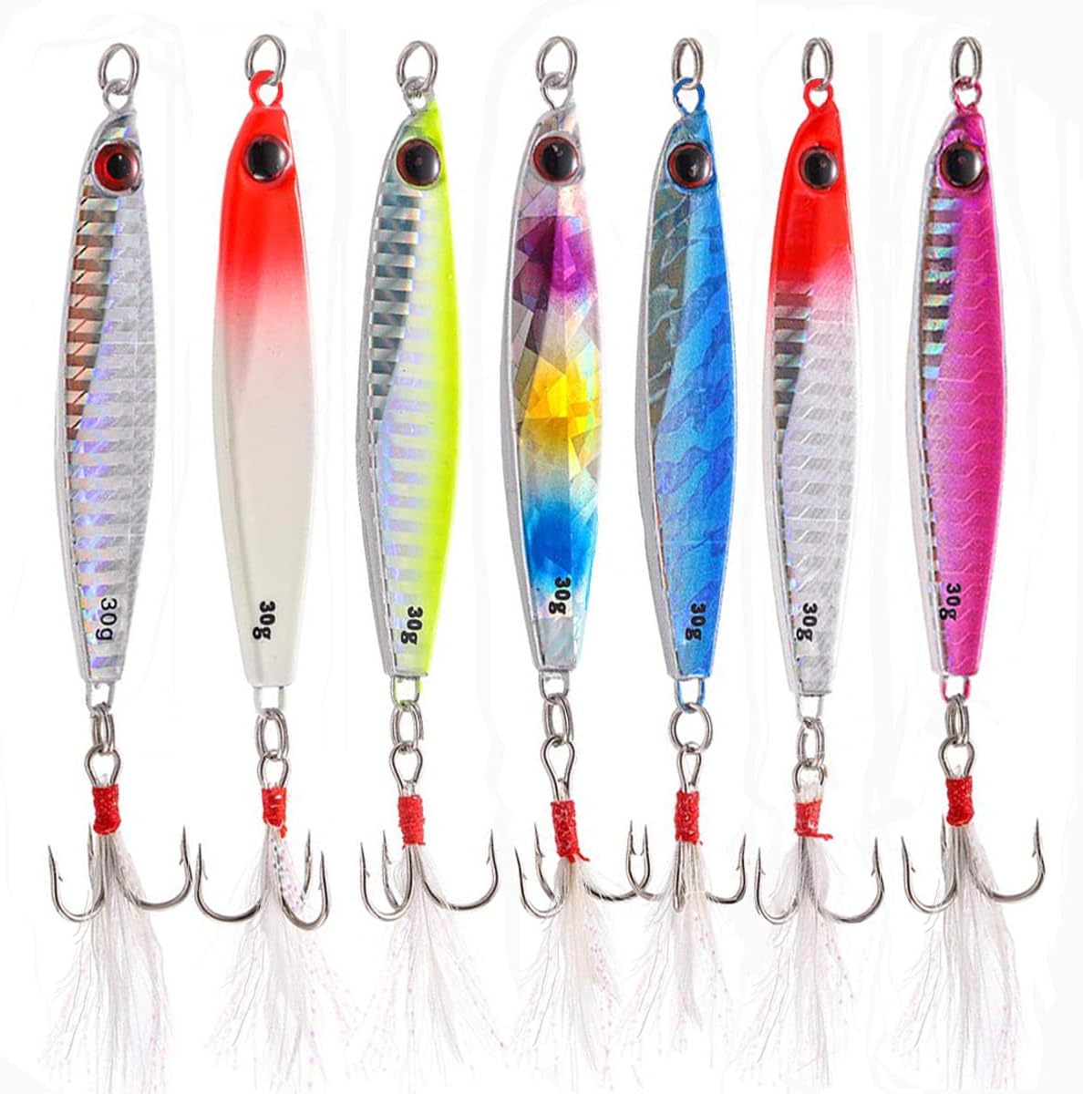 TUXIBIN 7pcs Hard Metal Sea Fishing Spinners - Sinking Lures for Wobbler Pike Carp Trout Perch Squid Catfish Fishing Baits - 30g*7pcs