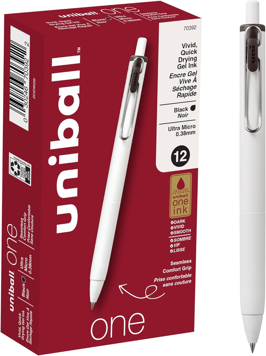 Uniball Gel Pen 12 Pack, 0.38mm Ultra Micro Black Ink, Smooth Writing Office Supplies
