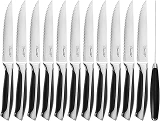 Serrated Steak Knives Set of 12, 4" Upgrade 3RC13 Stainless Steel Steak Knife Set, 12-Piece Sharp, Non-Stick & Rust-Resistant Dinner Knives, Black…