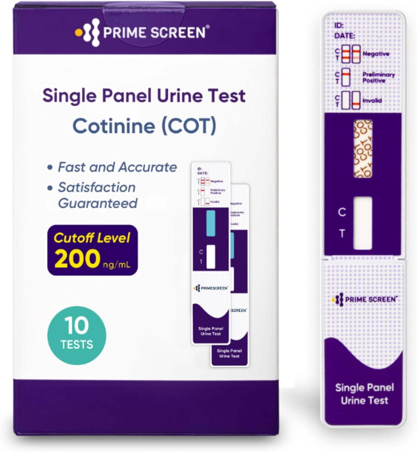 Prime Screen [10 Pack] Nicotine Tobacco Cotinine Urine Test Kit - Urine Dip Card Testing Cotinine from Smoking - WCOT-114