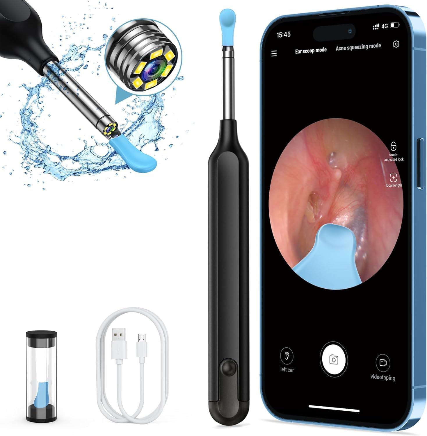 Oxbird Ear Wax Removal Kit Tool with Camera, 1080P Wireless Earwax Camera Ear Camera Otoscope Cleaner Smart Ear Cleaner with Camera and Light for iPhone, Ipad & Android Smart Phones (Black)
