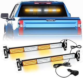 2 in 1 Emergency Strobe Traffic Advisor Light Bar Amber White Warning Hazard Safety Interior Windshield Dash Lights Emergency Lights for Trucks Construction 2x17.7, Amber/White