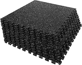 SUPERJARE 0.56'' Thick 12 Pcs 48 Sq Ft Rubber Top Exercise Equipment Mats, High Density EVA Foam Mats with Rubber Top, Interlocking Gym Flooring for Home Gym, Protective Workout Mat, Black/Grey