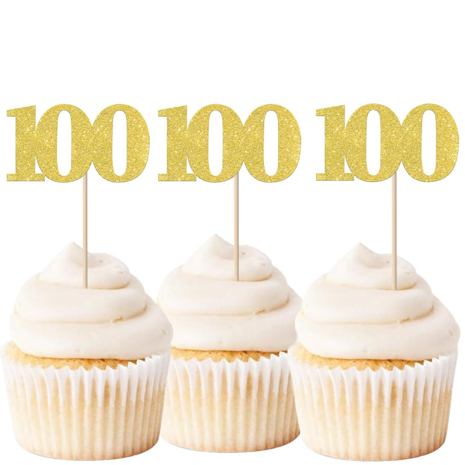 30 PCS Number 100 Cupcake Toppers Glitter Happy 100 Days Birthday Cupcake Picks 100th Birthday Wedding Anniversary Party Cake Decorations Supplies Gold