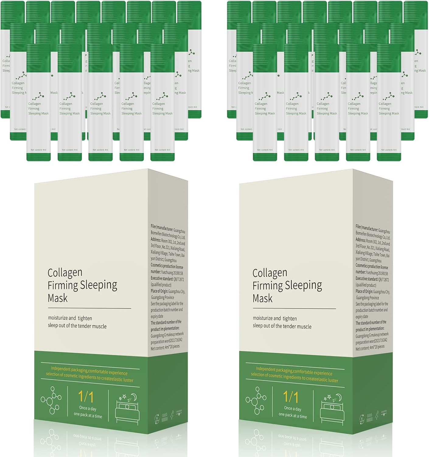 Sea-Maid Korean Collagen Firming Sleeping Mask (40 Pieces), Wash-Free Firming Anti Ageing Moisturising Face Mask for Women, Smooth & Tight Skin, Individual Packaging