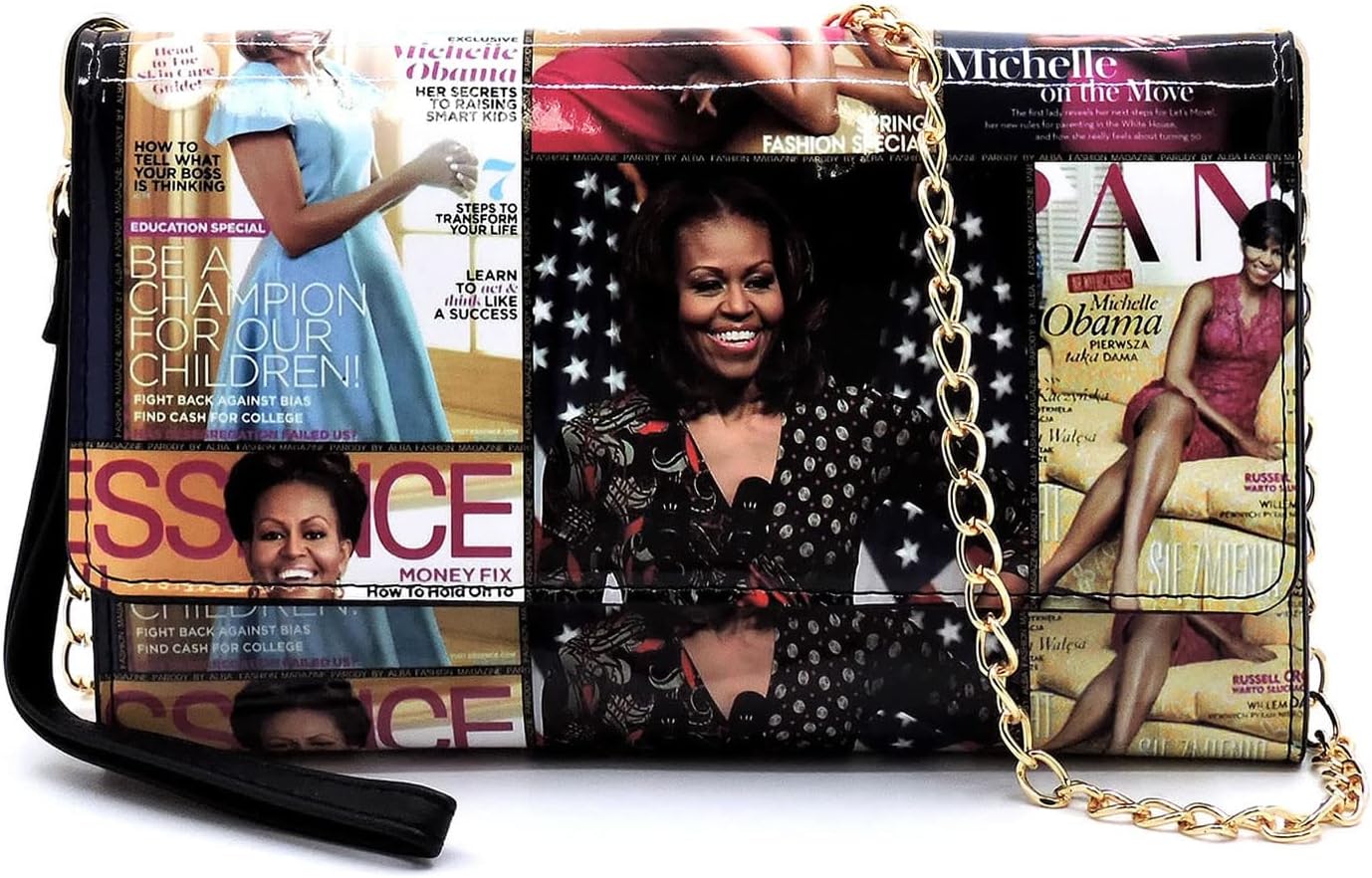MIZUBA Michelle Obama Magazine Cover Collage Clutch Wallet Cell Phone Purse Michelle Obama lip stick holder