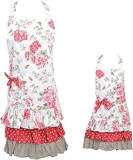 Surblue Kitchen Aprons for Women,Heavy Duty Aprons for Cooking, Baking, BBQ and Gardening
