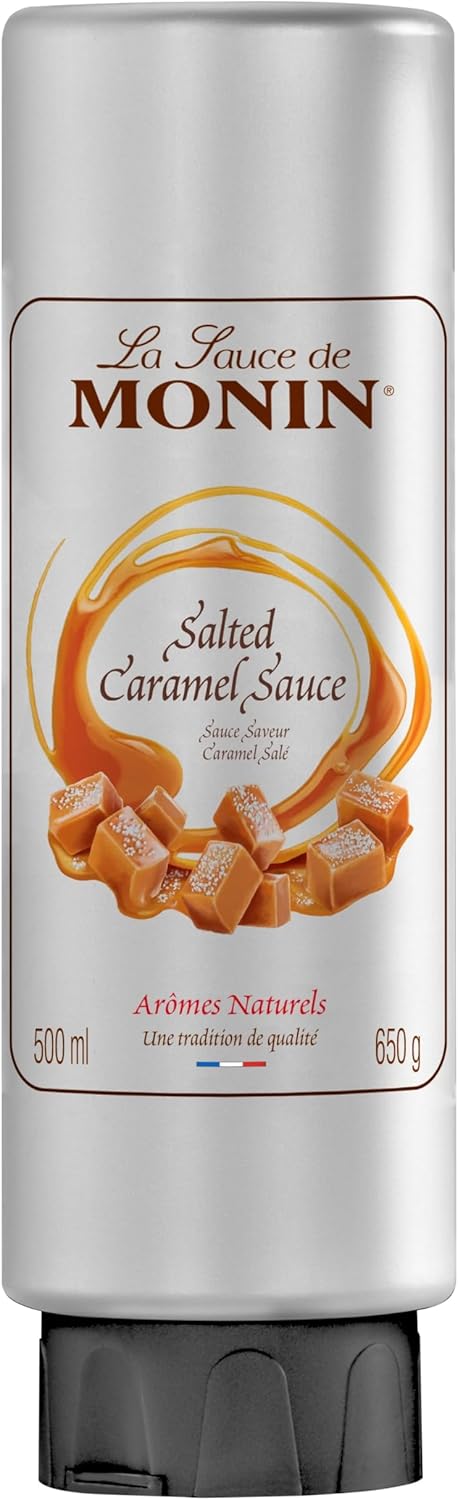 MONIN Premium Salted Caramel Sauce 500ml for Frappes, Desserts, Cocktails, Hot Chocolates and Garnishes. Vegetarian, Nut-Free, Gluten-Free. 100% Natural Flavour. Squeezy Bottle for Easy Use