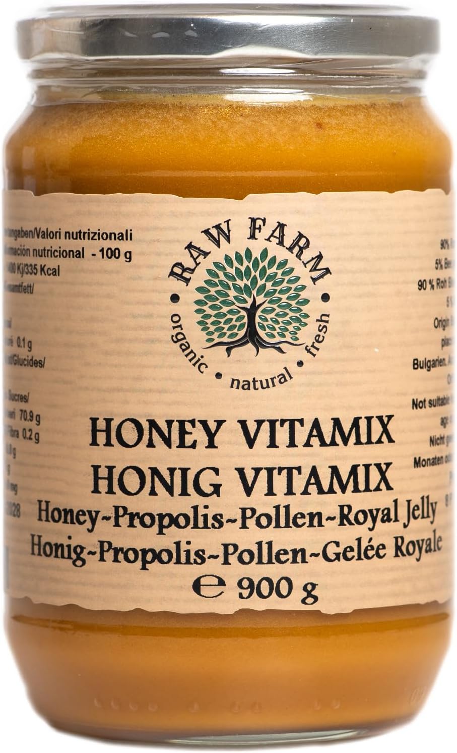 900 g Raw Honey VitaMix with Royal Jelly, Bee Pollen & Propolis, Single-Origin, Unfiltered, Unheated, Immune & Energy Support Superblend by Raw Farm Beekeepers