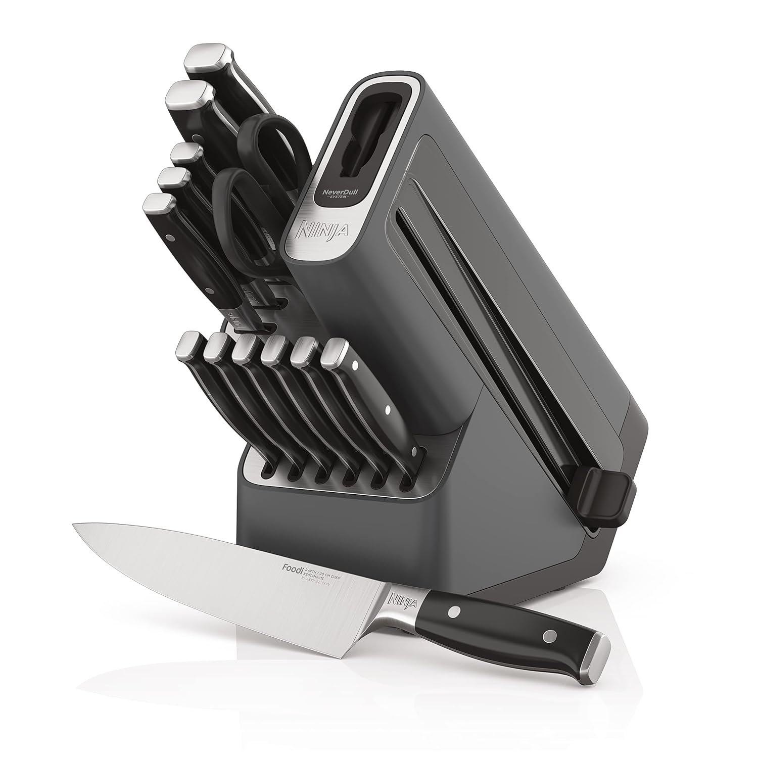 Ninja Knife Set, Knife Sharpener, Knife Block Set, Stainless Steel Knives, 14 Piece Set, Steak Knives, Chef Knives and More, Foodi NeverDull, Black, K32014