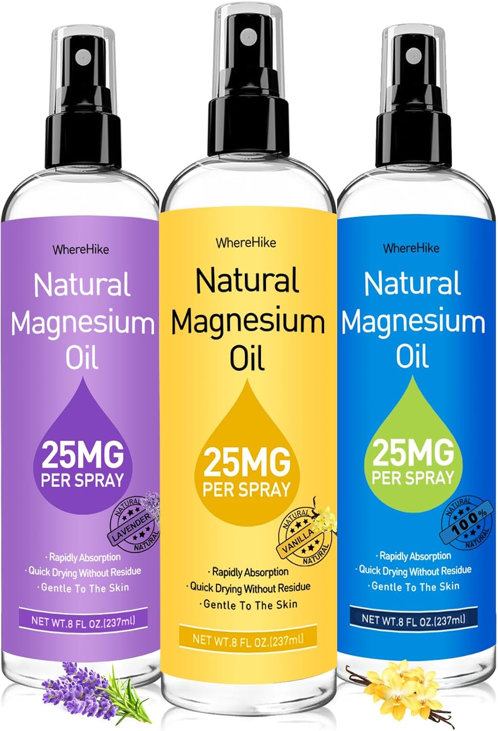 Magnesium Spray, Pure Magnesium Oil Spray for Feet,Ideal Gift for Muscle Relaxation&Better Sleep,Rapid Absorption,Quick Drying Without Residue-Vanilla