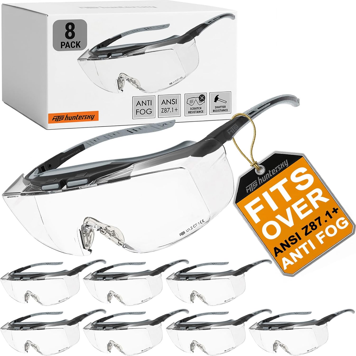 HTS HUNTERSKY ANSI Z87.1+ Anti Fog Fit Over Eyeglasses Safety Glasses Up to 1.88 inch 99.9% UV Protection OTG Lab Goggles