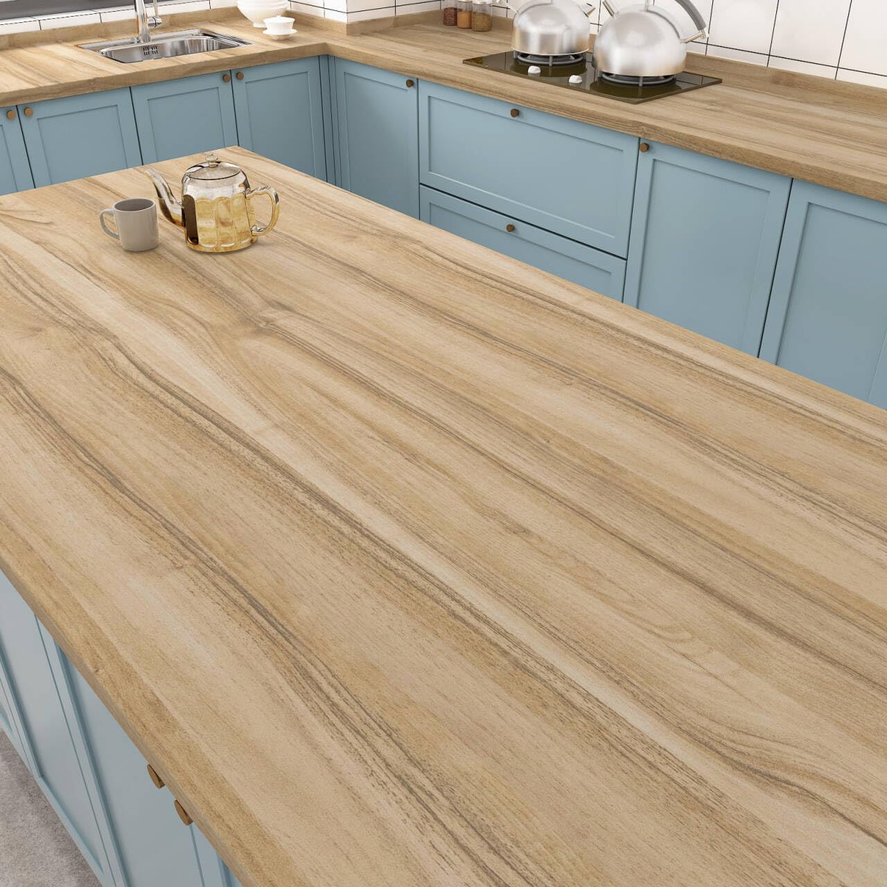 WESTICK Light Wood Grain Contact Paper Peel and Stick Countertops Waterproof Wood Vinyl Wrap Wallpaper Self Adhesive Kitchen Countertop Contact Paper for Cabinets Drawers Desk Table Walls 15.75"x78"