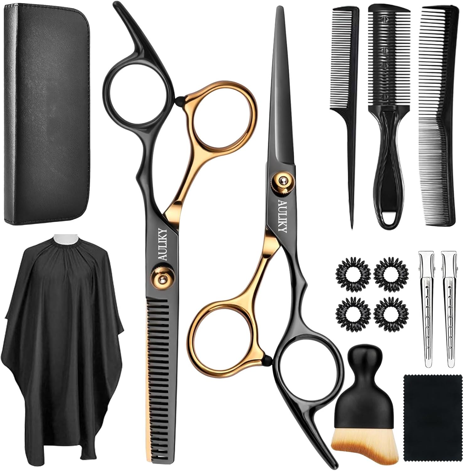 Hair Cutting Scissors Shears Kits, 15 Pcs Professional Hairdressing Scissors Set, Stainless Steel Hairdressing Shears Set Professional Thinning Scissors for Barber/Salon/Home/Men/Women/Kids/Adults