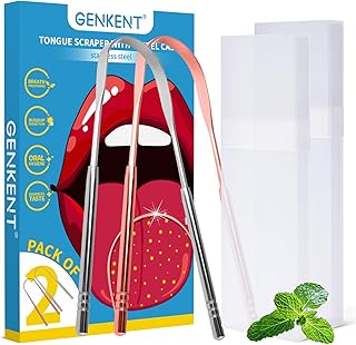 GENKENT 2 Pcs Tongue Scraper with Travel Friendly Cases, Metal Cleaner Reduce Bad Breath, Oral Hygiene for Adults