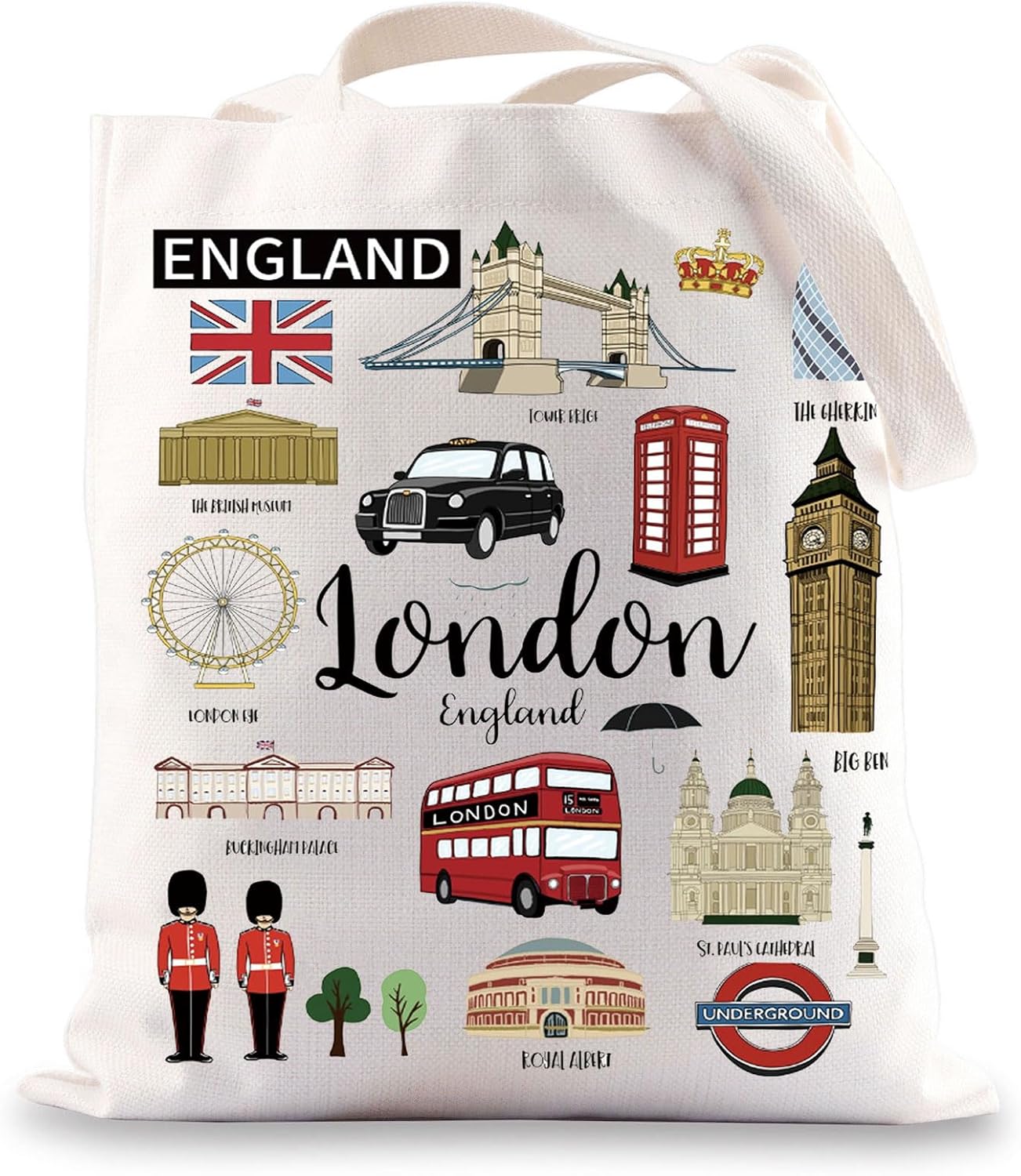 BWWKTOP London Canvas Tote Bag London Souvenirs Gifts London Shopping Bag London Shoulder Bag London Travel Bag