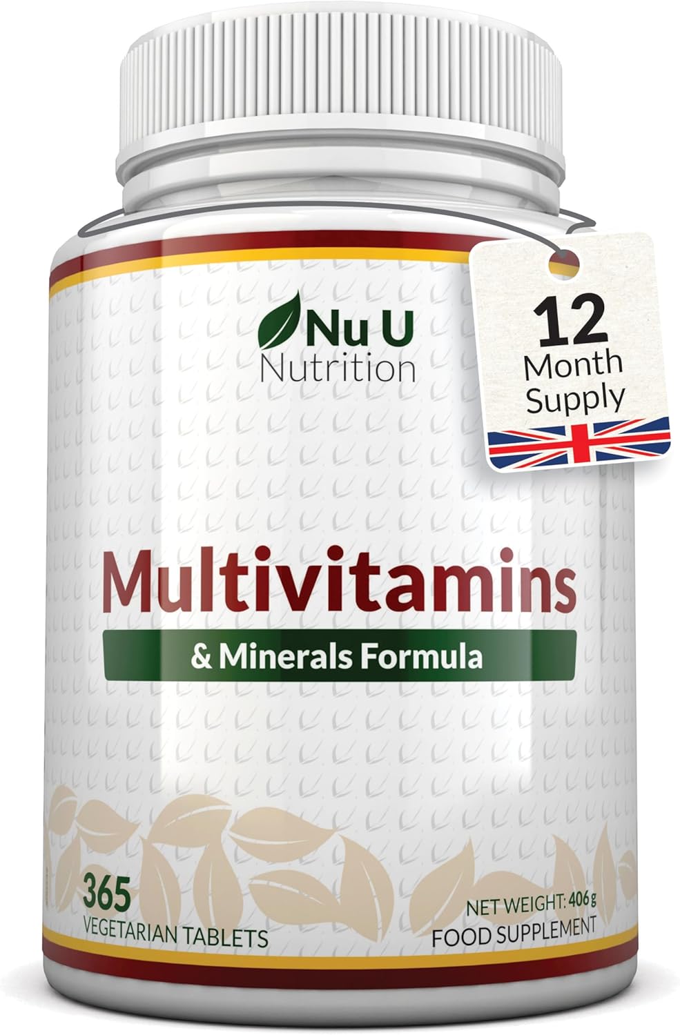 Multivitamin Tablets for Men & Women - 365 Tablets - 1 Year Supply - 25 A-Z Multivitamins & Minerals Including Iron, Zinc & Vitamin D - One a Day - Made in The UK - Nu U Nutrition
