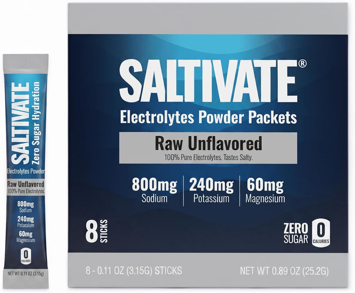 Electrolyte Packets, Raw Unflavored, 800mg Sodium, 8 Sticks