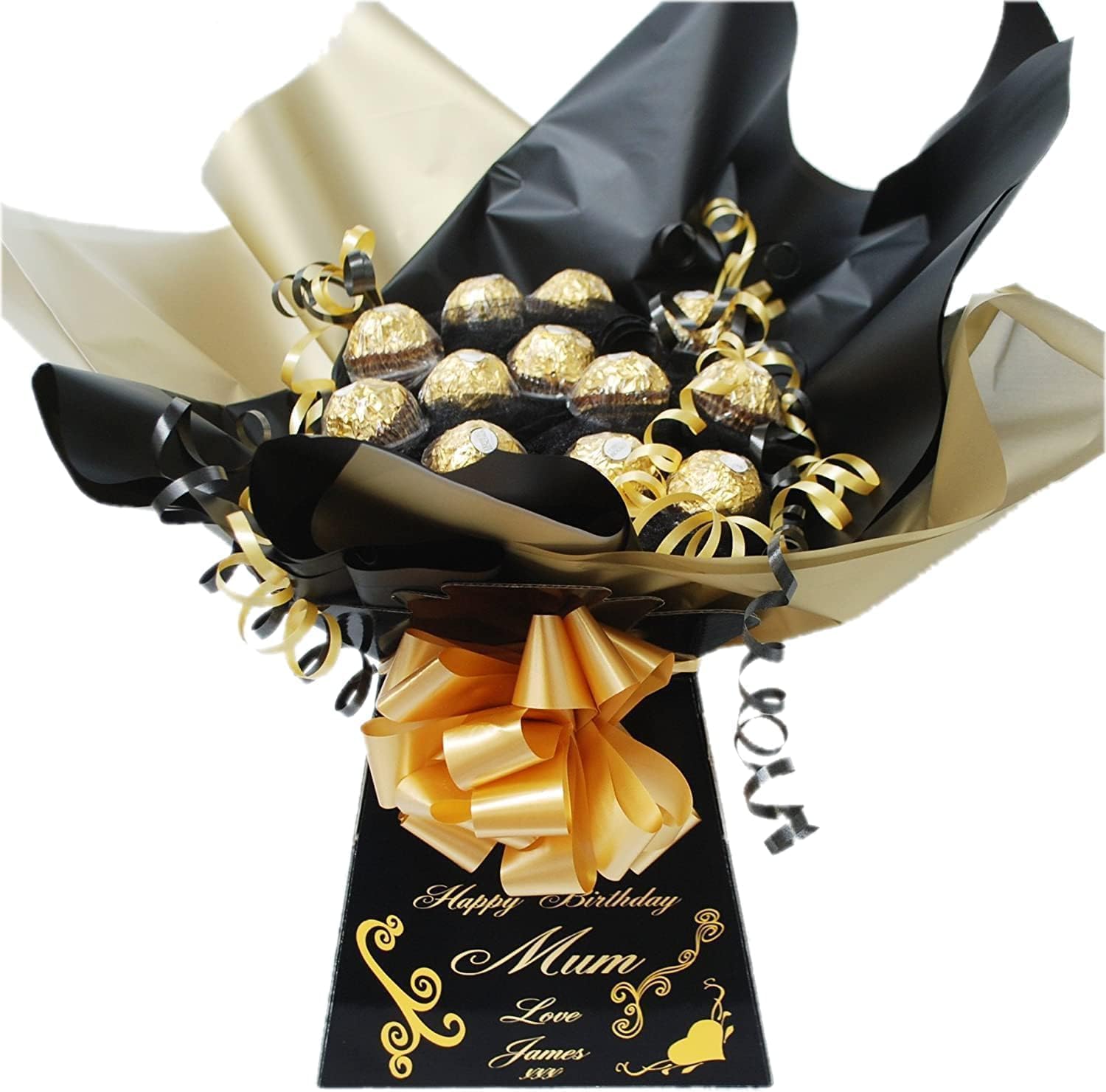 Personalised Chocolate Hamper Gift Bouquet Compatible With FERRERO (black & gold)