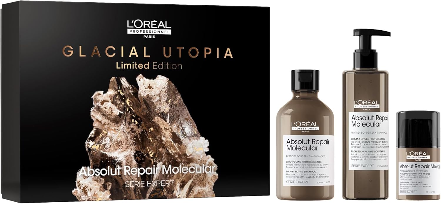 L'Oreal Professionnel Hair Care Set: Absolut Repair Molecular Giftbox Trio - Repairs 2 Years of Hair Damage, Restores Strength & Elasticity, Heat Protection Up to 230C