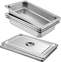 Vevor 4 Pack Hotel Pan 3.7" Deep Steam Table Pan Full Size with Lid 20.8" L x 13" W, 22 Gauge Stainless Steel Anti Jam Table Pan : Industrial & Scientific