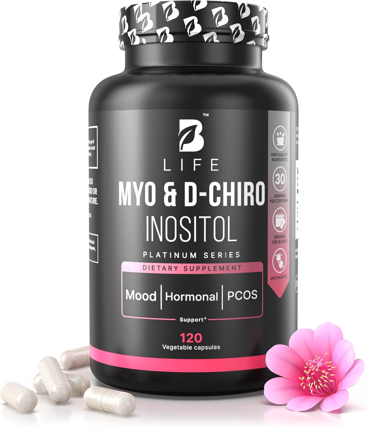 Premium Inositol Supplement for Women – Myo-Inositol & D-Chiro Inositol – PCOS Supplements for Ovarian Support – Myo Inositol Supplement – Myoinositol and D Chiro Inositol – 120 Capsules