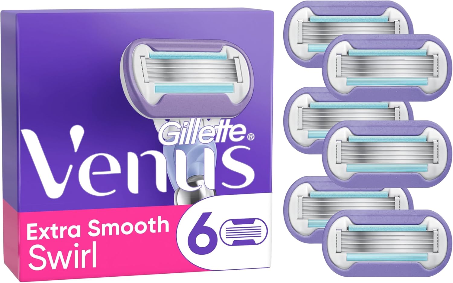 Gillette Venus Extra Smooth Swirl Women's Razor Blade Refills, Pack of 6, 5 durable blades to deliver an extra smooth shave that lasts