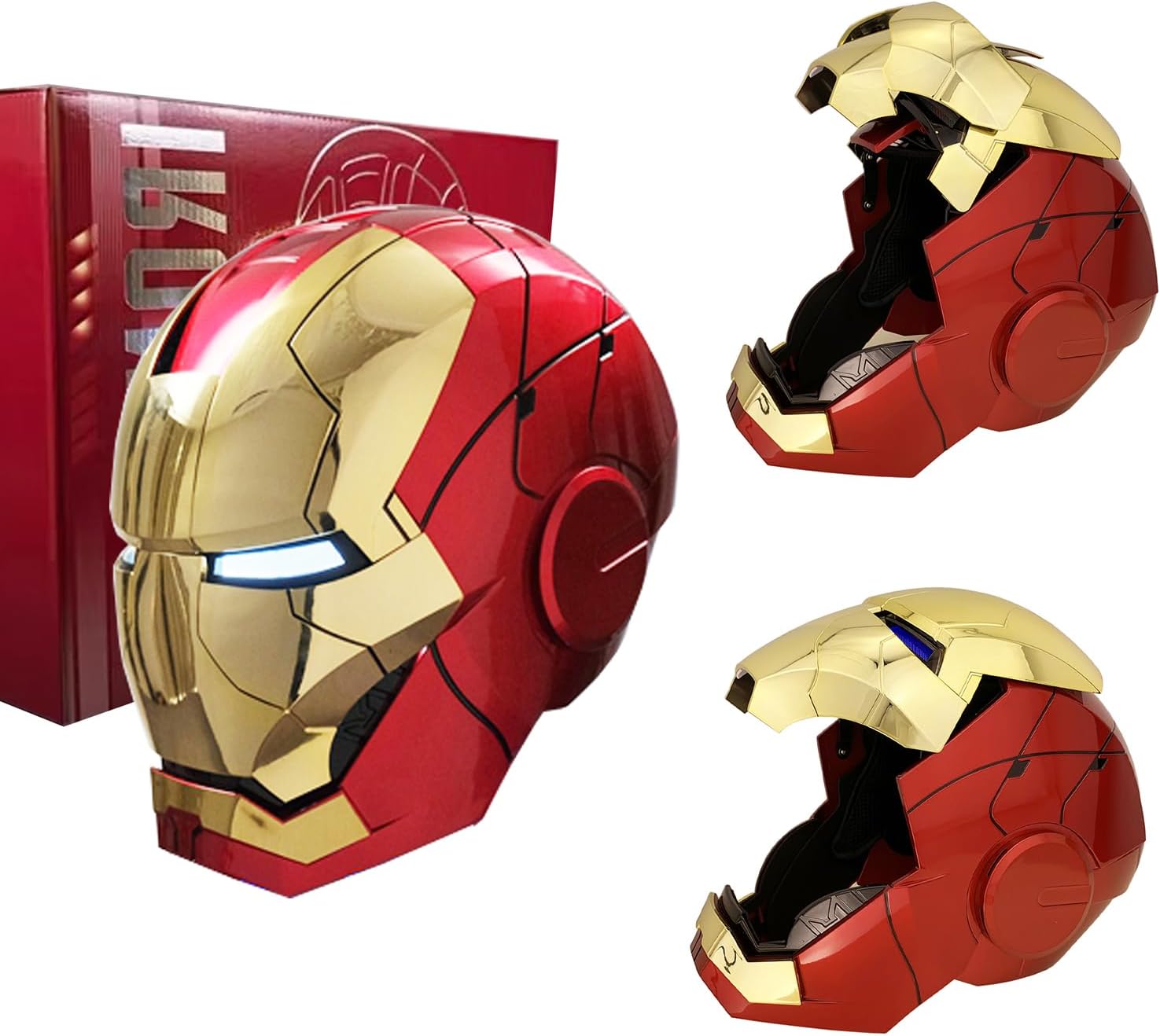 Iron Hero MK 5 1:1 Wearable Helmet :Voice, Touch, and Remote Control, Realistic Sound Effects, Can Cosplay and Collectible Figures for Man and Teen Ideal Gift （Gold）
