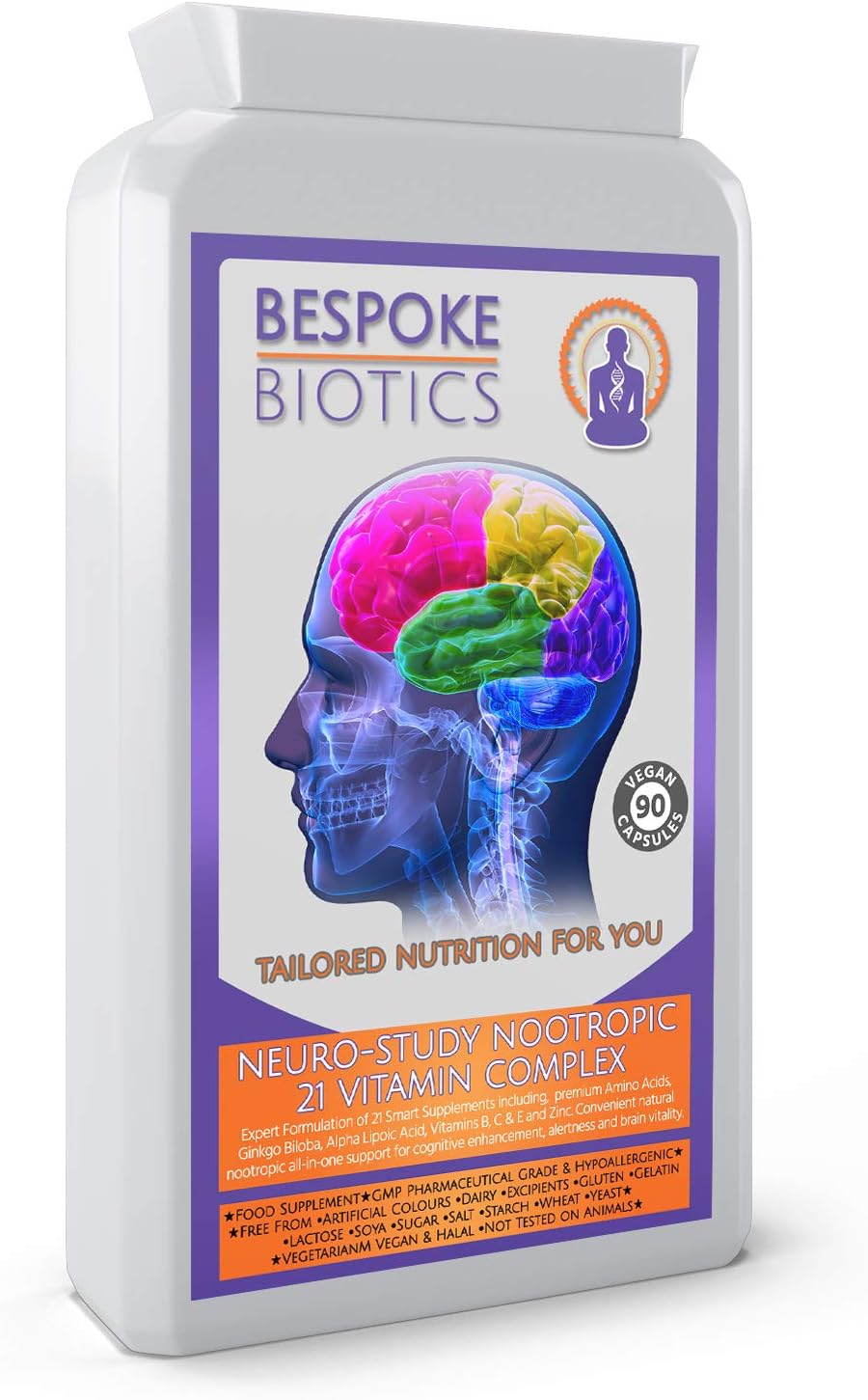 Neuro-Study Nootropic-21 Complex Stack 90 Caps 8hrs+ Brain Memory Focus Mood Natural Brain Concentration| Alpha Wave | Combats Exams Anxiety Stress Brain-Fog Fatigue Tiredness |Latest UK Formulation