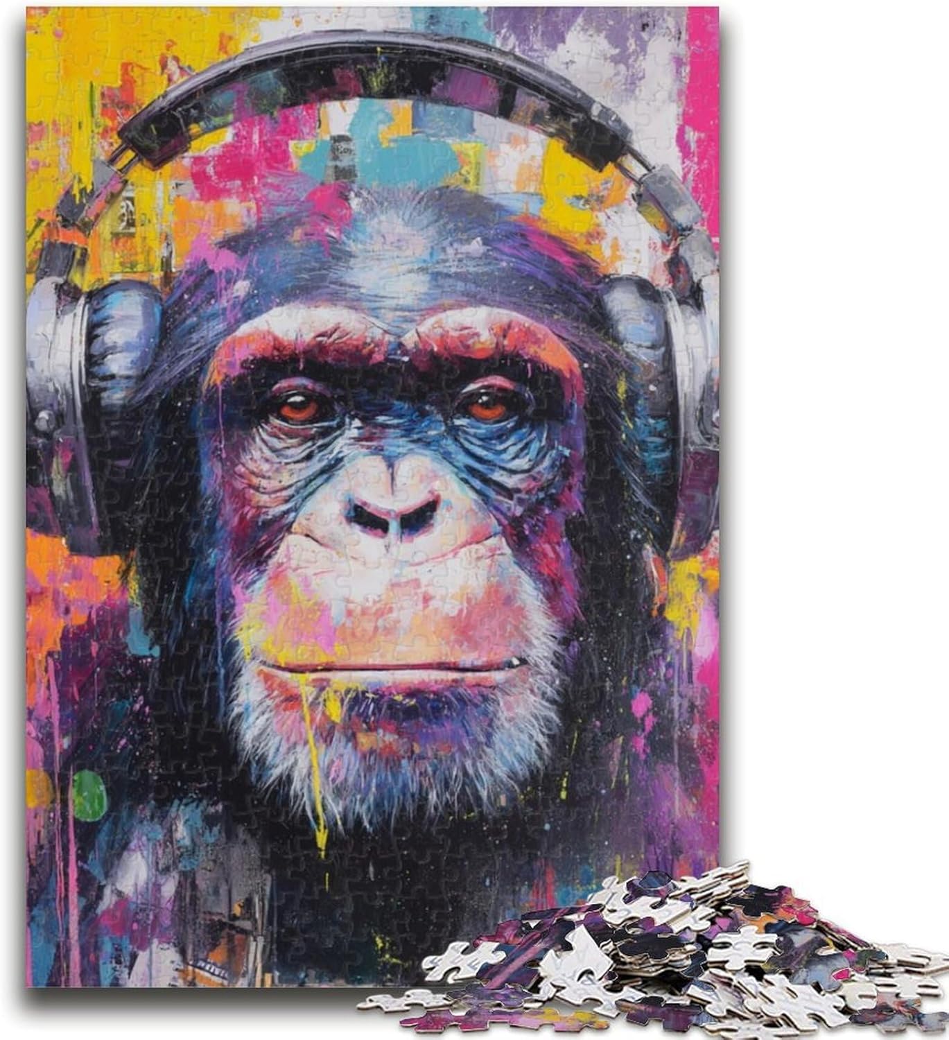 1000 Pieces Jigsaw Puzzles For Teens And Adults Gorilla with Headphones Stress Reliever Staycation Kill Time Wishlist with Santa Claus 26x38cm