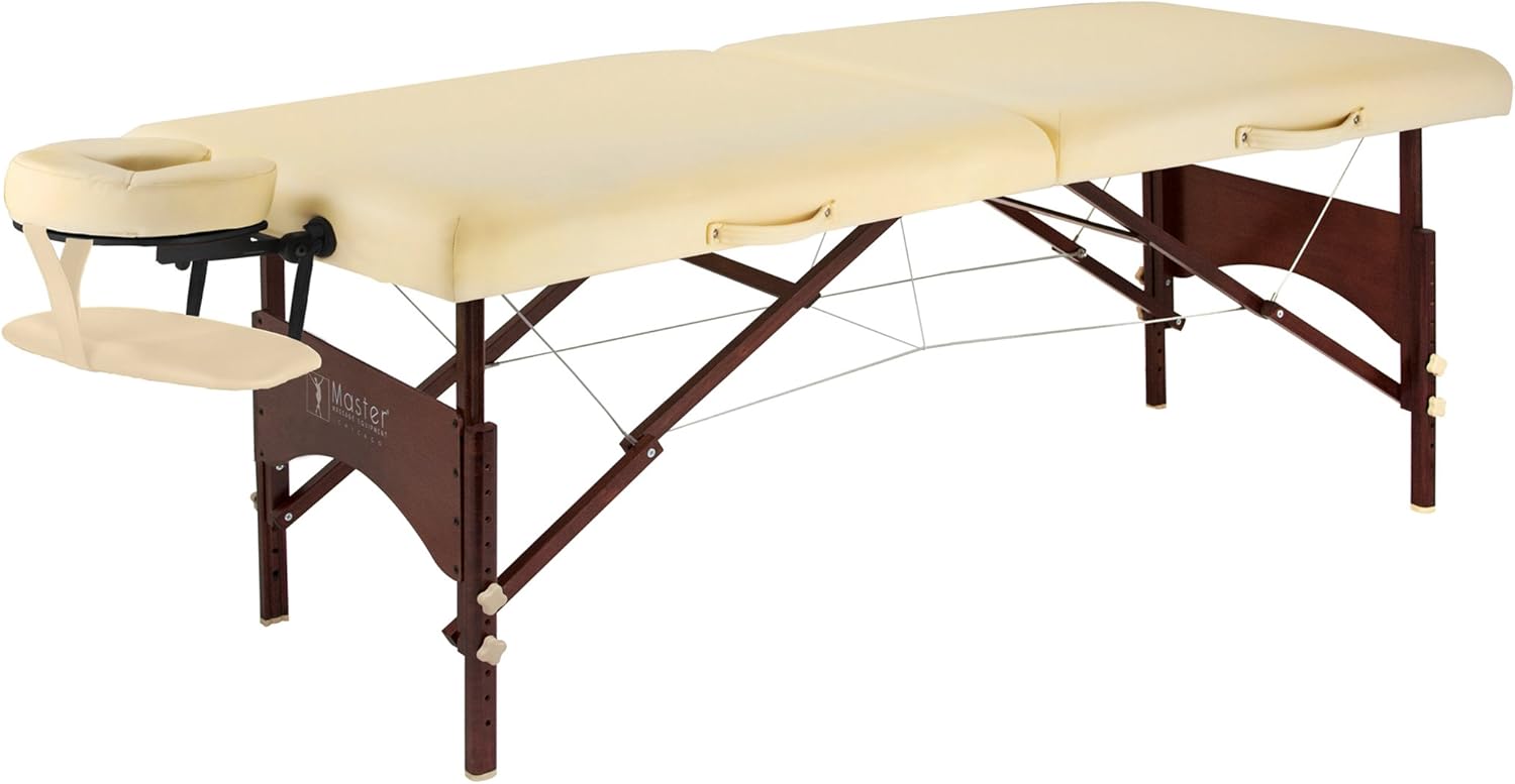 Master Massage 28" Argo Portable Massage Table in Cream with Walnut Legs- Spa Bed for Tabletop Exercise & Massage- Beauty Bed Tattoo Bed- Lash Table