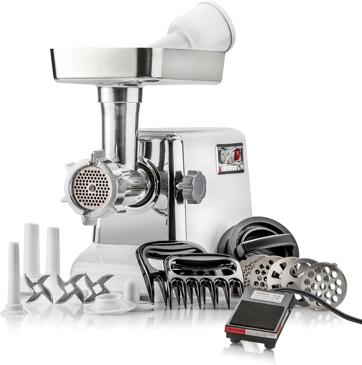 Turboforce 3000 Series 6-in-1 Electric Meat Grinder | 3000W Max | 3-Speed | Foot Pedal | 5 Grinding Die | 3 Stainless Steel Blades | Sausage Stuffer | Kubbe Maker & More Included