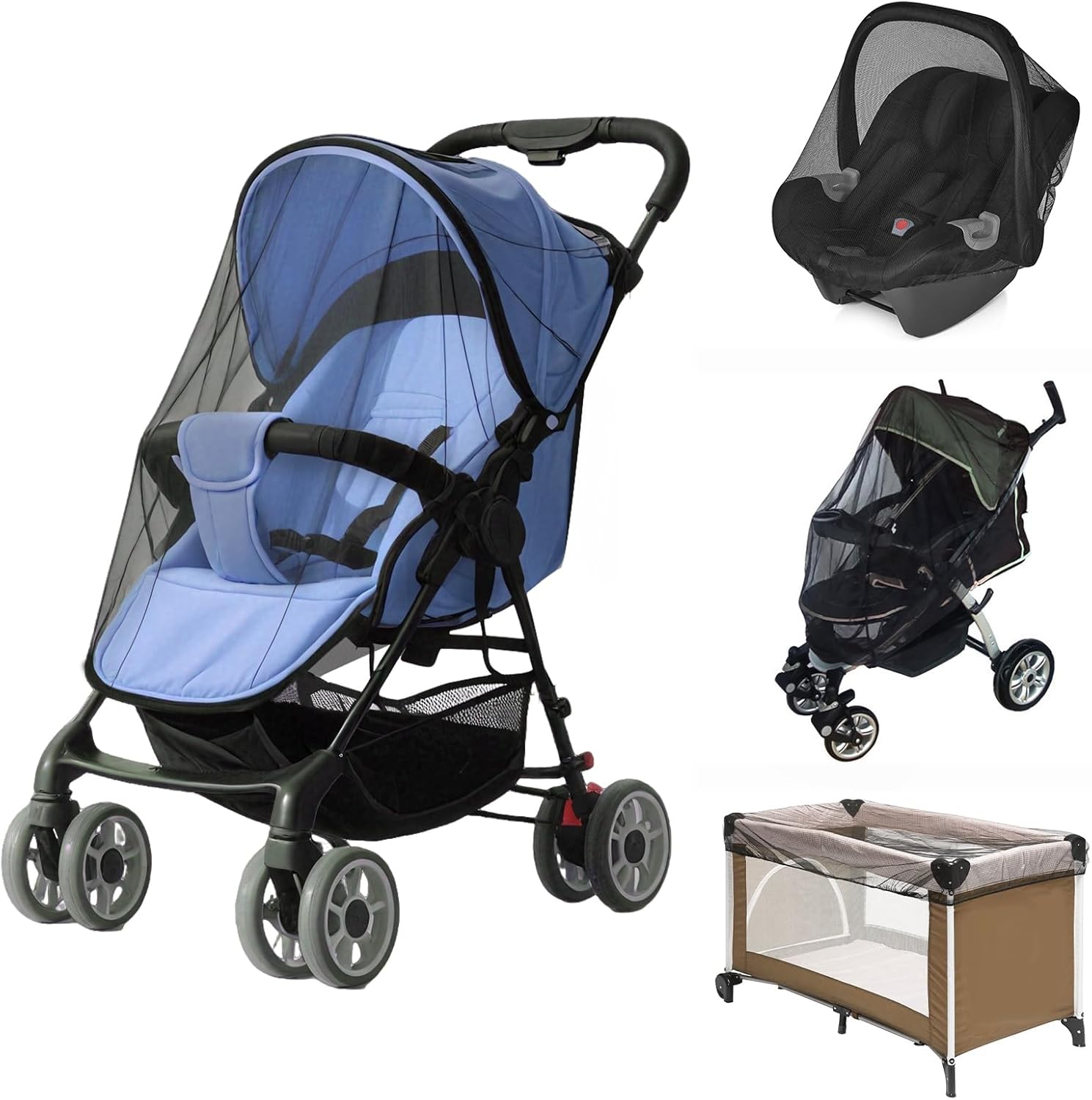 South to East Mosquito Net for Stroller, Baby Bug Netting with Storage Bag, Breathable & Portable Mosquito Nets for Strollers, Car Seat, Bassinet, Cradle, Playard, Travel Mini Crib (Black)