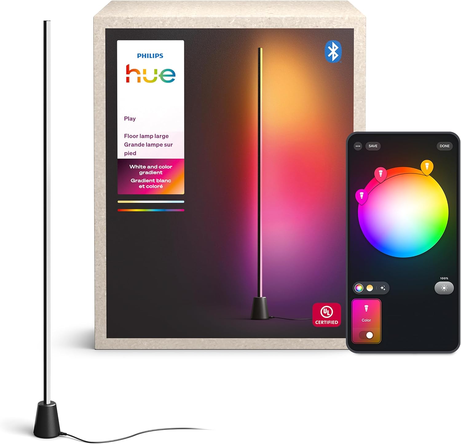 Philips Hue Play Floor Lamp, RGBWWIC LED, 53 Inch, 1-Pack, Black