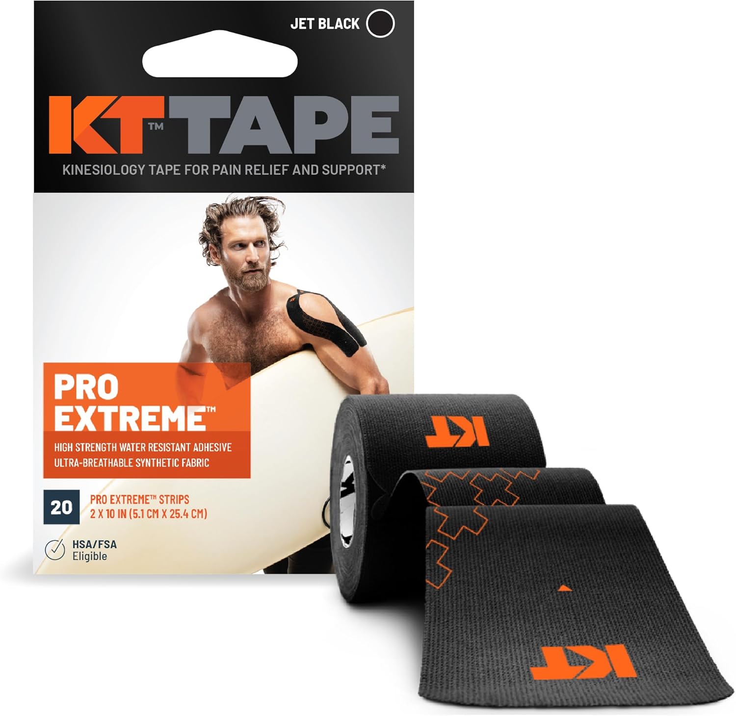 KT Tape, Pro Synthetic Kinesiology Athletic Tape, 150 Count, 10” Precut Strips
