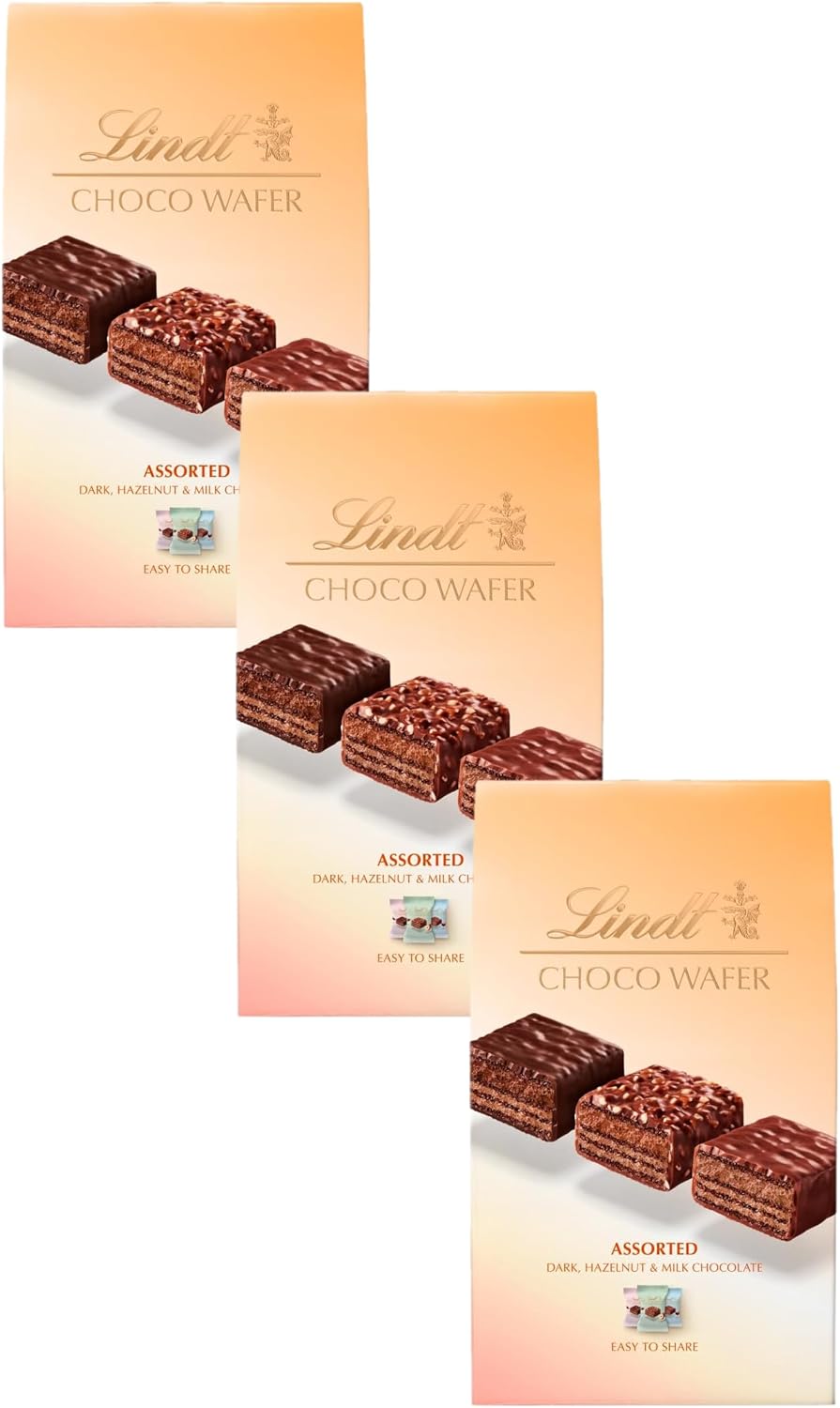 Lindt Choco Wafer Assorted Chocolate Box 135g | 10 Assorted Milk, Dark and Milk Hazelnut Choco Wafers |Gift Present Sharing Box for Him and Her |Mother's Day, Birthday, Celebration, Congrats, Thanks