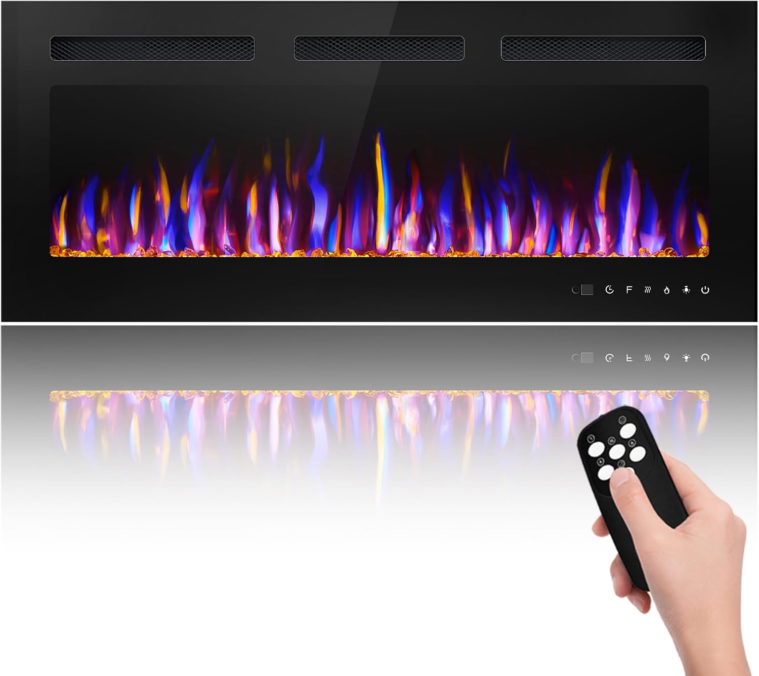 40" Electric Fireplace Wall Mounted and Recessed 750/1500w W/Remote Control | Ultra-Thin Wall Fireplace Heater W/Timer Adjustable Flame Color and Brightness, Log Set & Crystal Options
