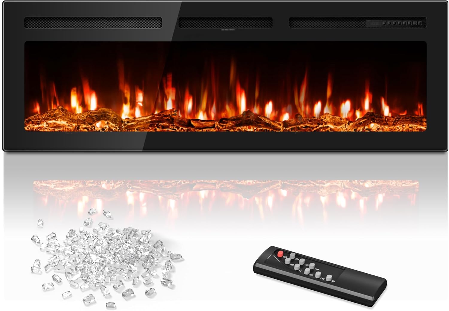 60 inch Electric Fireplace in-Wall Recessed and Wall Mounted with Remote Control, 1500/750W Fireplace Heater (60-99°F Thermostat) with 12 Adjustable Color, Timer, Log and Crystal