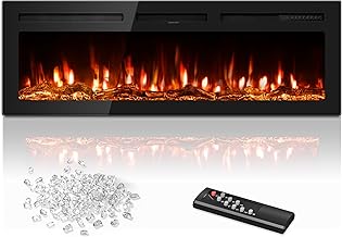 60 inch Electric Fireplace in-Wall Recessed and Wall Mounted with Remote Control, 1500/750W Fireplace Heater (60-99°F Thermostat) with 12 Adjustable Color, Timer, Log and Crystal