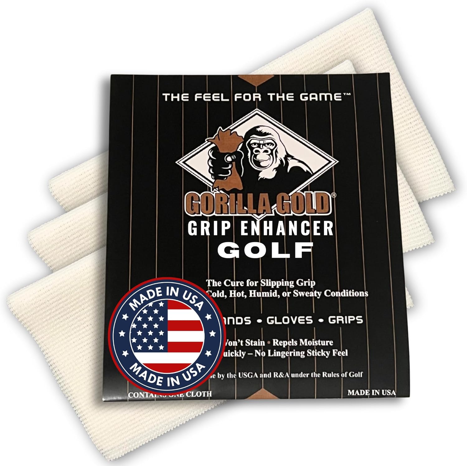 Gorilla Gold Grip Enhancer Tacky Towel - (Pack of 3) - Golf, Tennis, Softball & More - USGA Accepted Tack Cloth Improves Control in Wet Conditions, Repels Moisture & Cleans Grips - Made in USA