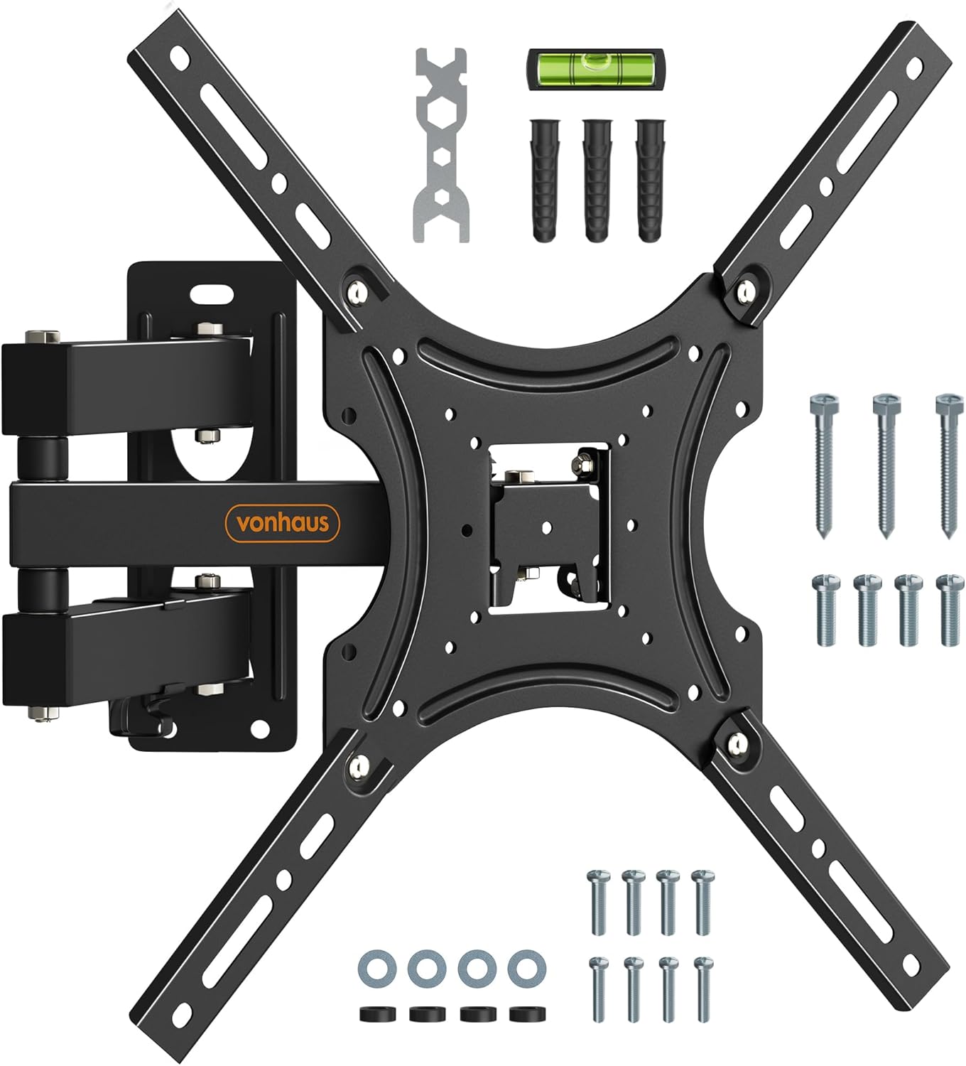 VonHaus TV Wall Bracket for 24-55" Screens, Articulating TV Bracket w/Spirit Level, Wall Mount with Tilt & Swivel, 25kg Capacity, Max VESA: 400x400mm