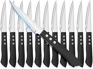 BEWOS Steak Knives Set of 12, 4-inch Steak Knife, Serrated Steak Knives, High Carbon Stainless Steel Knives, Triple Rivet Steak Knife, Sharp Blade Knives/Steak Knife, Dishwasher Safe Steak Knives