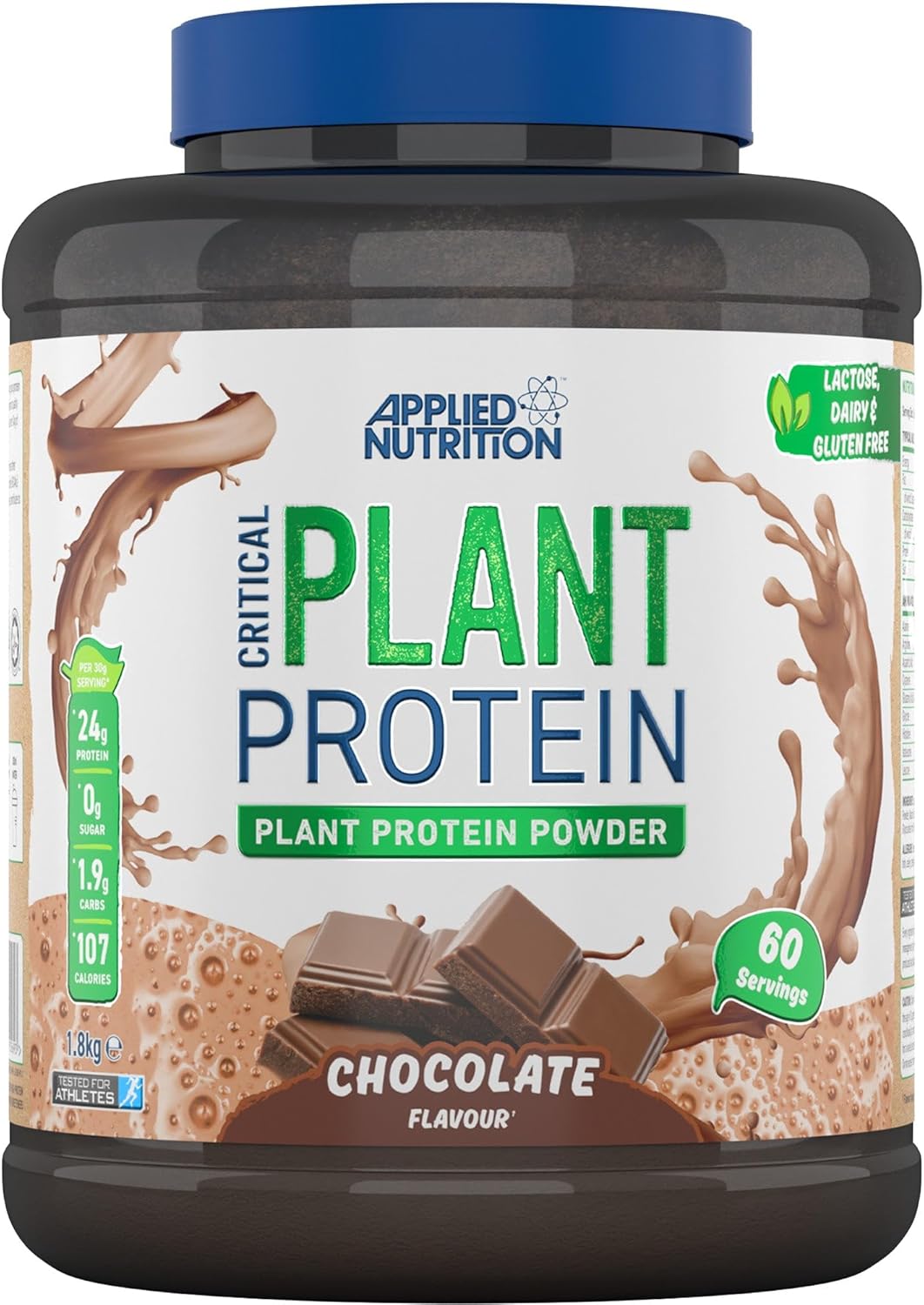 Applied Nutrition Plant Protein Powder – Critical Plant Vegan Protein Shake with SOYA, Pea, Brown Rice Proteins & Essential Amino Acids - Dairy-Free Gym Supplement (1.8kg - 60 Servings) (Chocolate)
