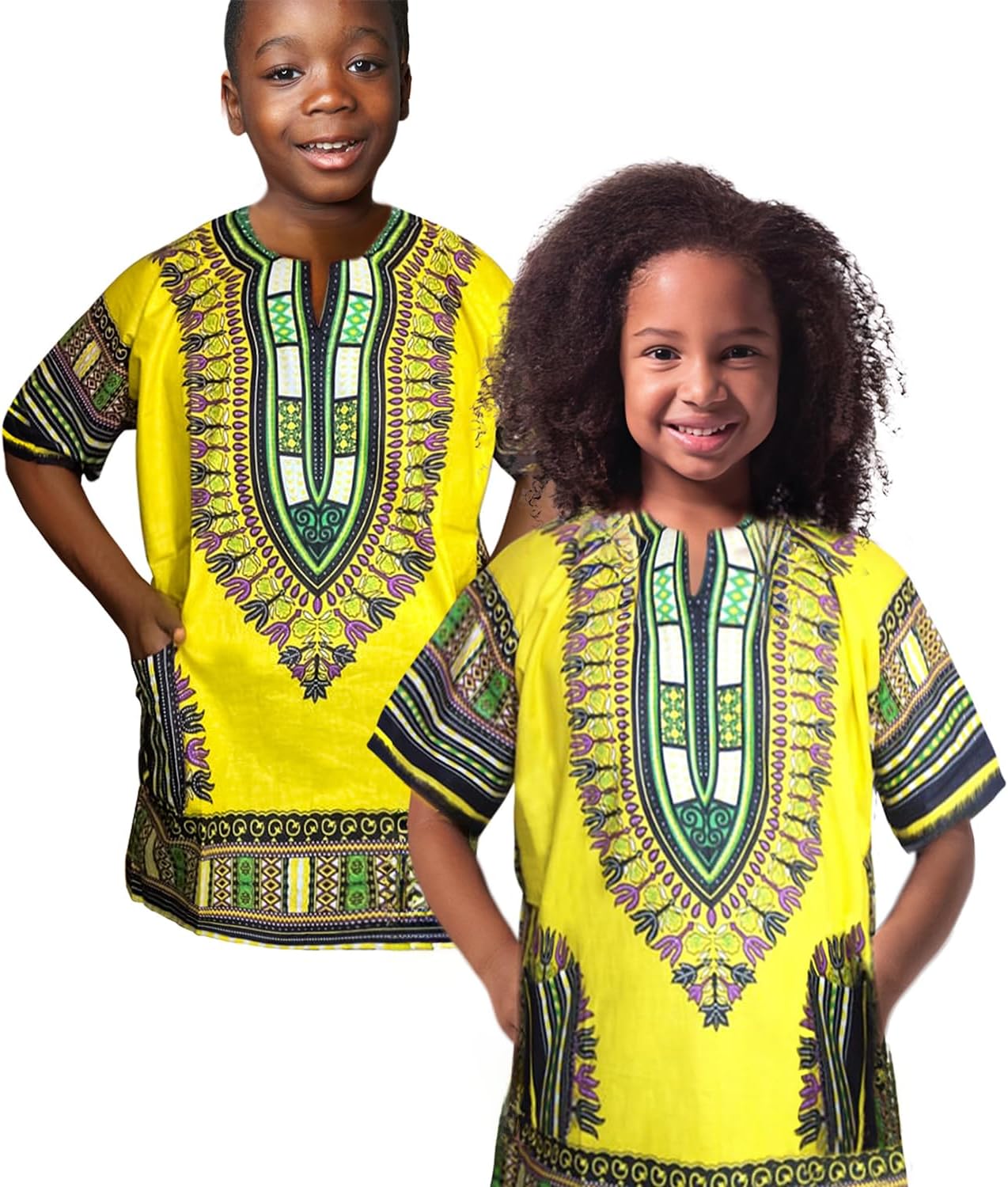 Dashiki African Kids Shirt Traditional Design, Authentic Clothes for Children Ethnic Patterns and African Print Boy Girl